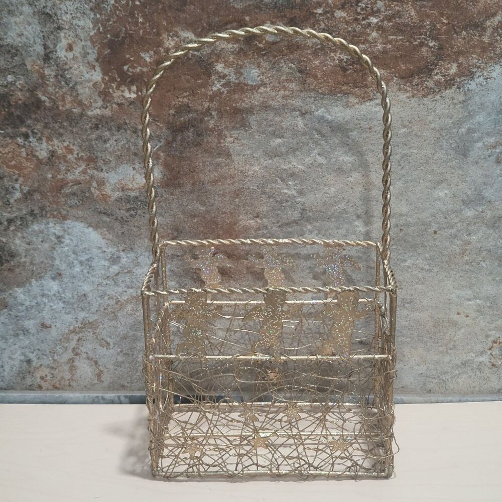 Gold Cherub Angel Stars Metal Wire Basket Twisted Handle